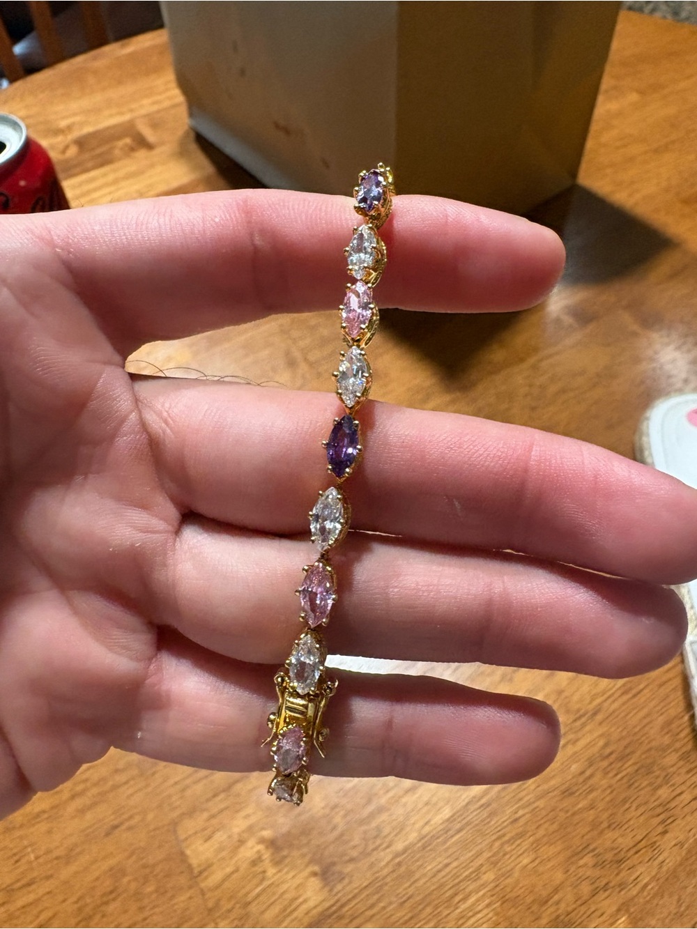 Gold-Tone/sterling Bracelet with Purple, Pink and Clear Marquise Stones